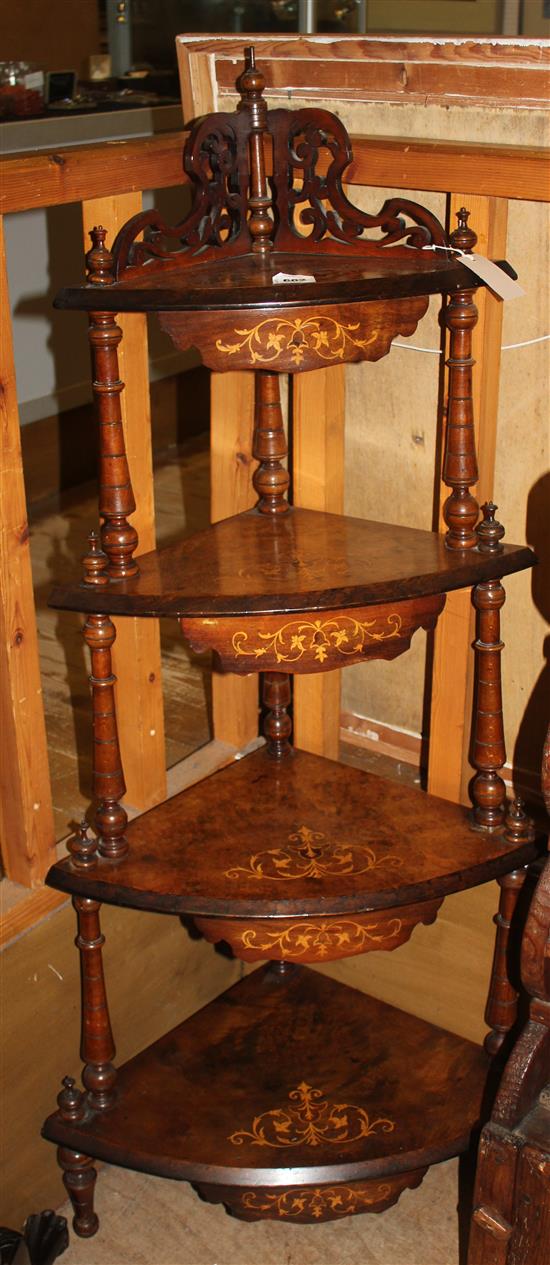 Inlaid walnut 4 tier what not(-)